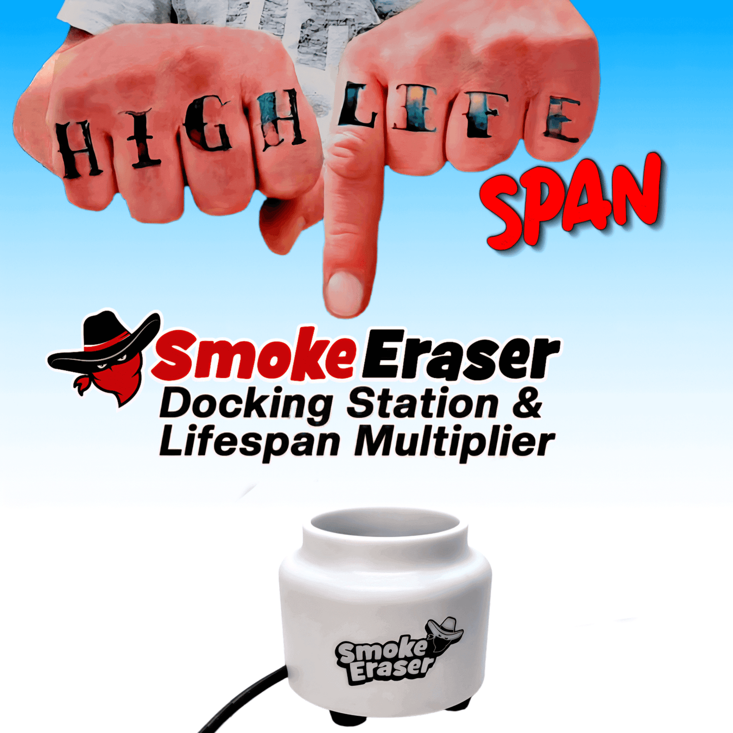 Smoke Eraser Docking Station with Smoke Eraser Pro — optional overnight HEPA dryer